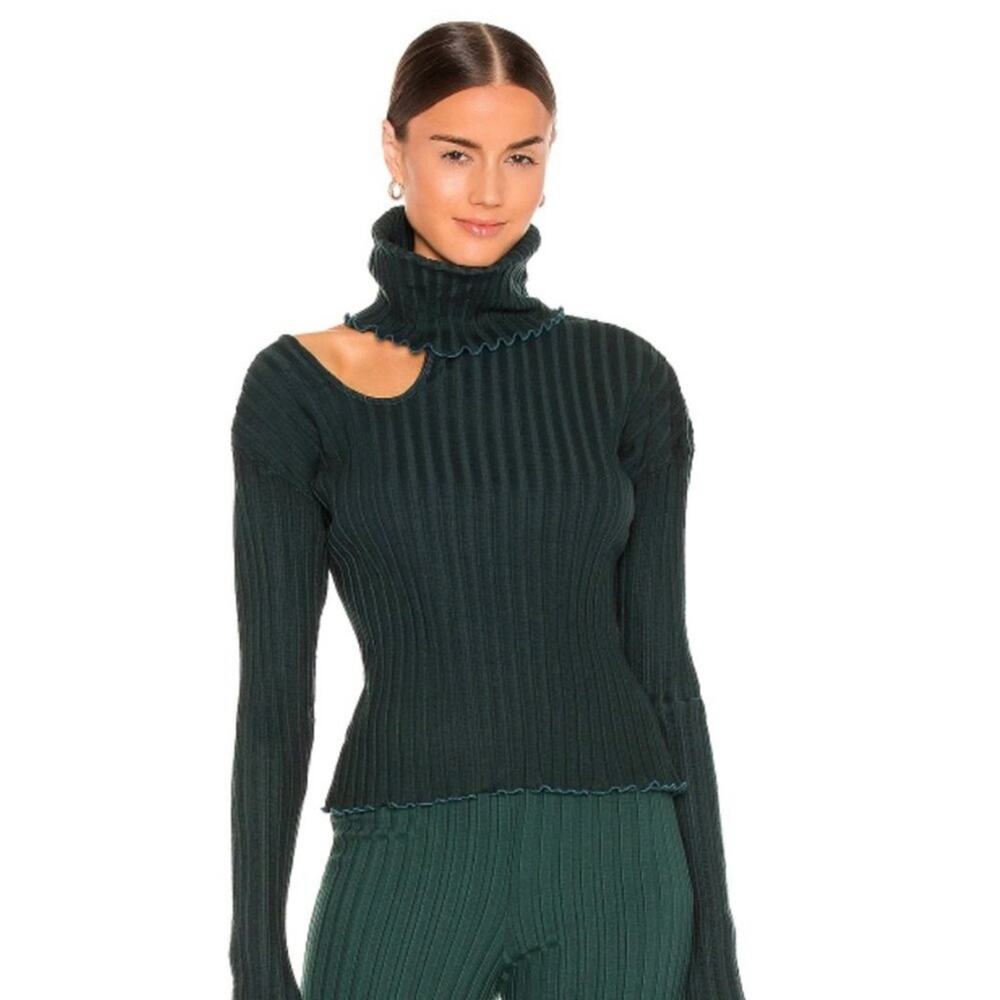 Lovers + Friends Cut Out Turtleneck Emerald Green Ribbed Sweater size XS